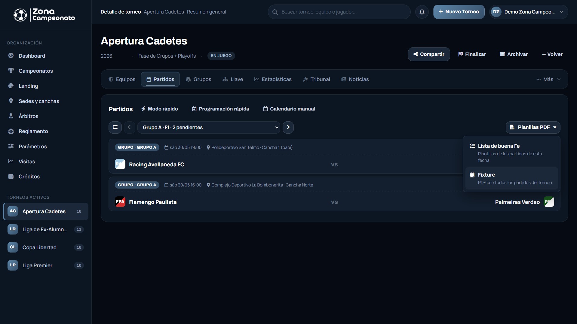 Botones de PDFs disponibles