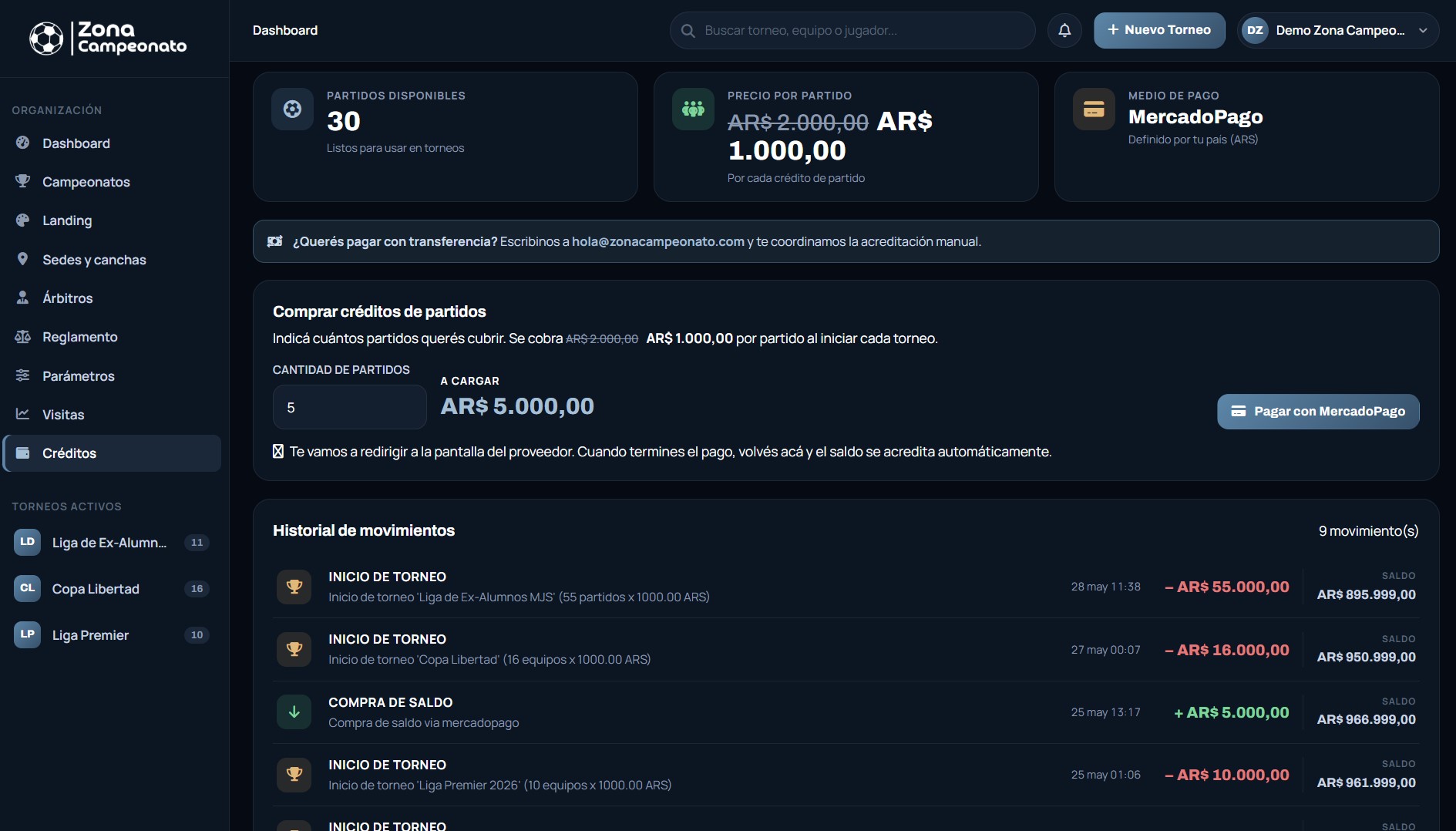 Compra de créditos