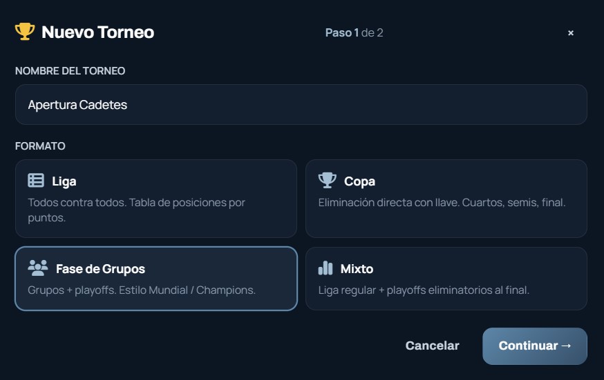 Crear nuevo torneo