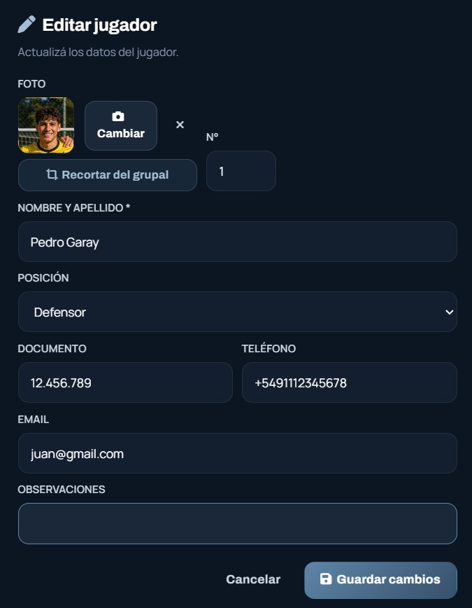 Editar un jugador