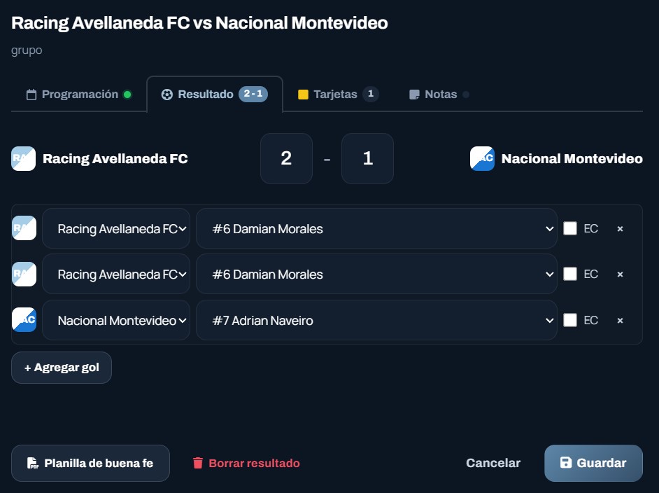 Carga detallada de resultado