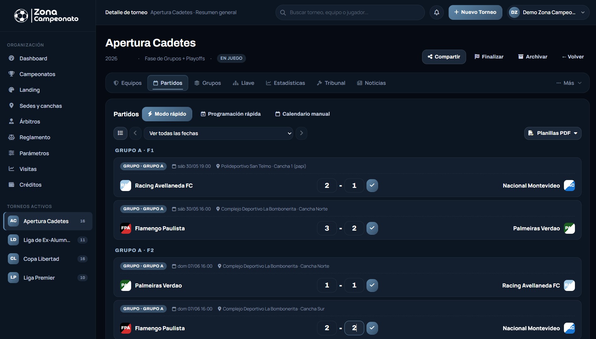 Carga rápida de resultados