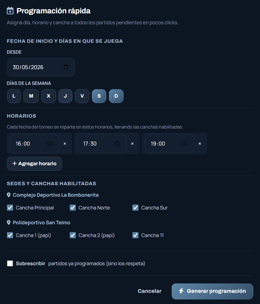 Programación rápida de partidos