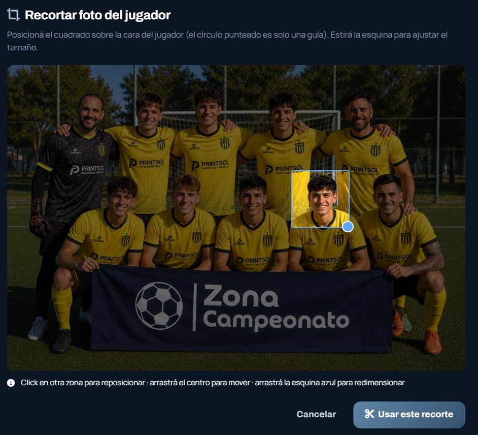 Recortar la foto del jugador